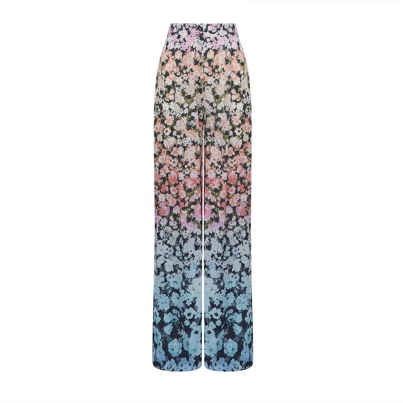 Reiss Wide Leg Trouser Pants High Rise Ombré Floral Print Beach Loungewear 14 - Picture 1 of 16